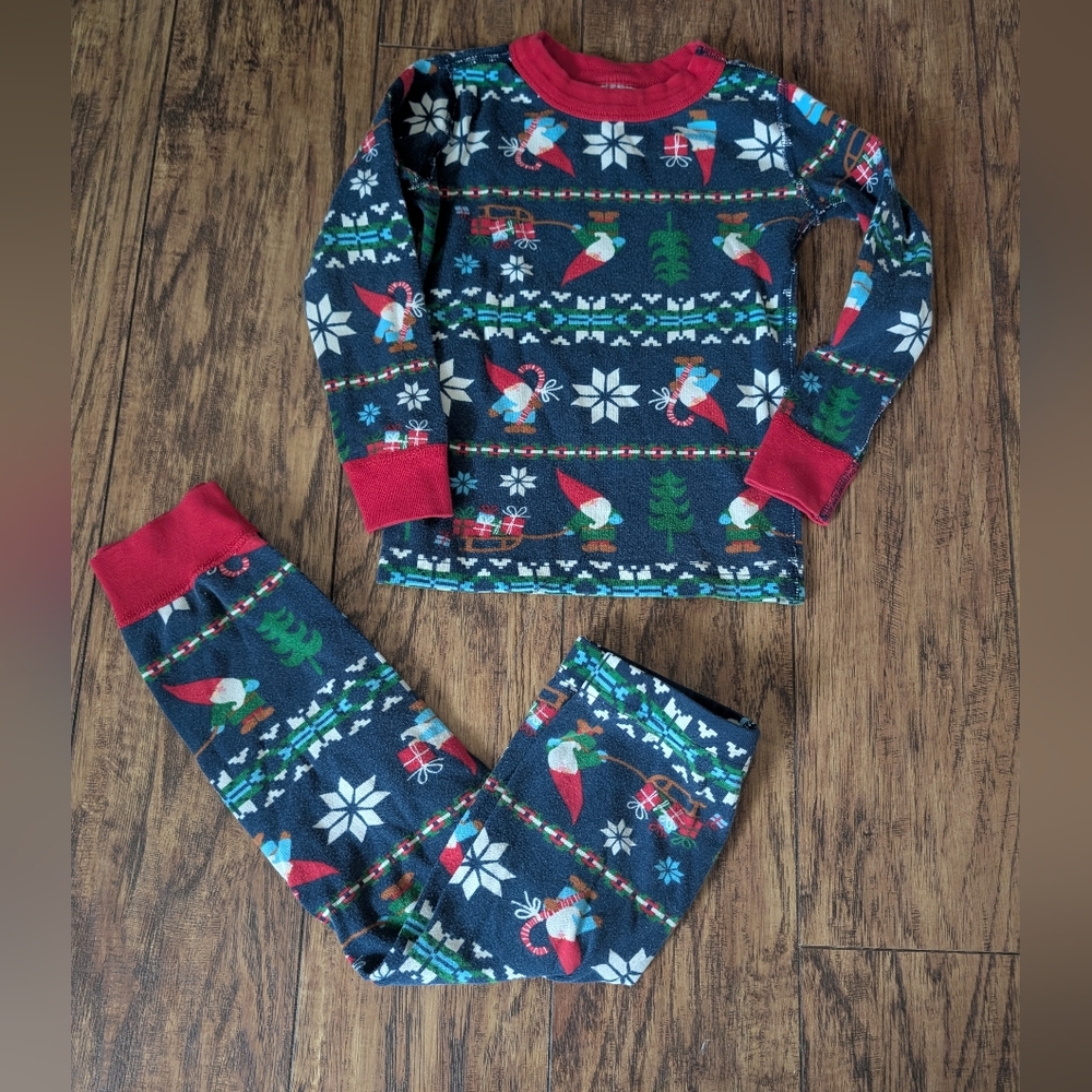 💥3/$24 Hanna Andersson‎ Christmas Gnome Print Long John Pajama Set